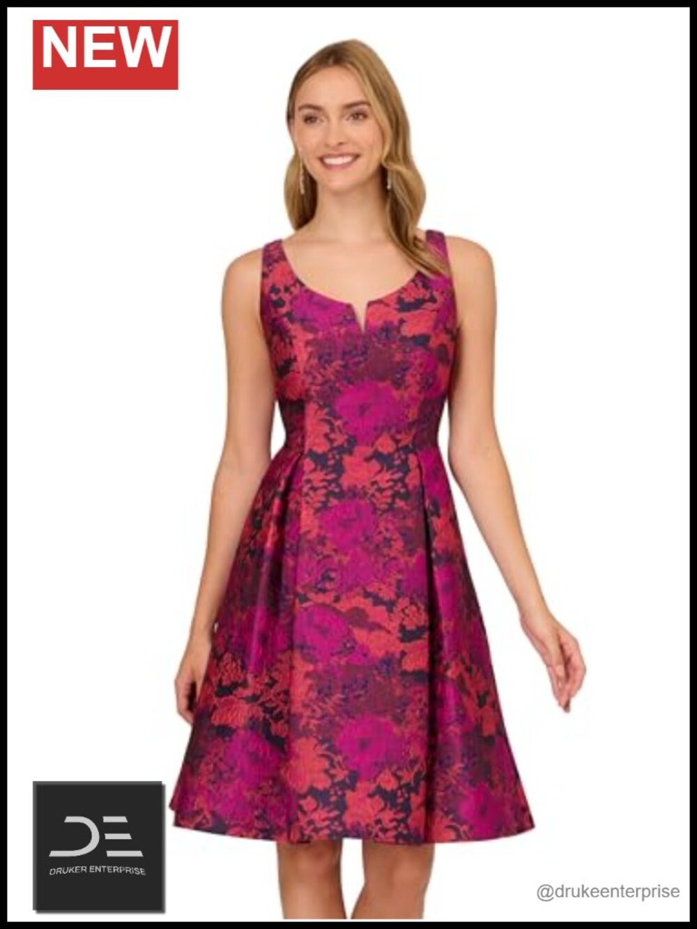 Jacquard A-line Sleeveless Notch Neck Dress